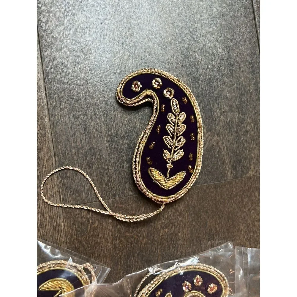 10 Purple Gold Thread Paisley Christmas Eid Holiday Ornaments